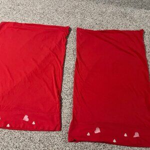 Two standard pillow cases/shams  - red 100% cotton with white hearts